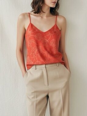 SILK LAUNDRY Bias Cut Silk Cami, Red Tulips, Small